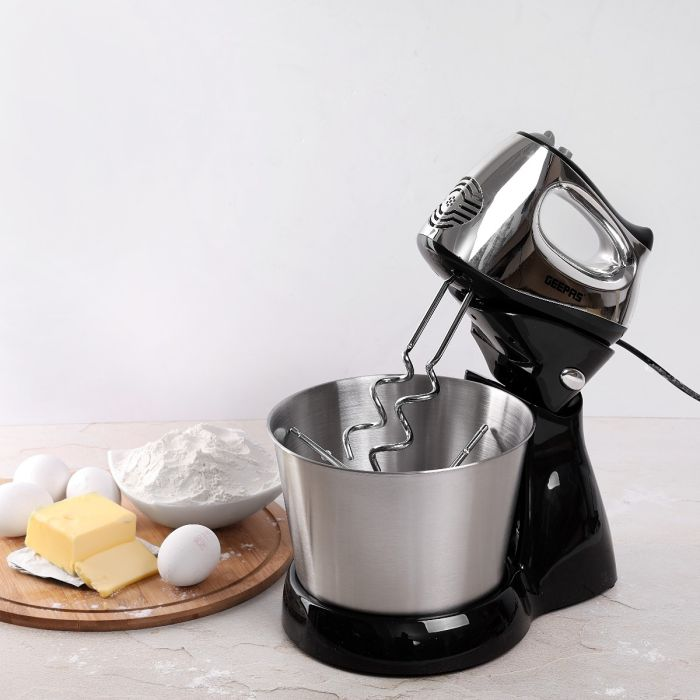Geepas GHM5461 200W 2.5L Stand Mixer - Stainless Steel Mixing Bowl For Bread & Dough | 5 Speed Control, Eject Button, Turbo Function| 2 Year Warranty