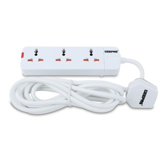 Geepas 3 Way Extension Socket 13A - Charge Multiple Devices With Child Safe, Extra Long Cord & Over Current Protected | Ideal For All Electronic Devices