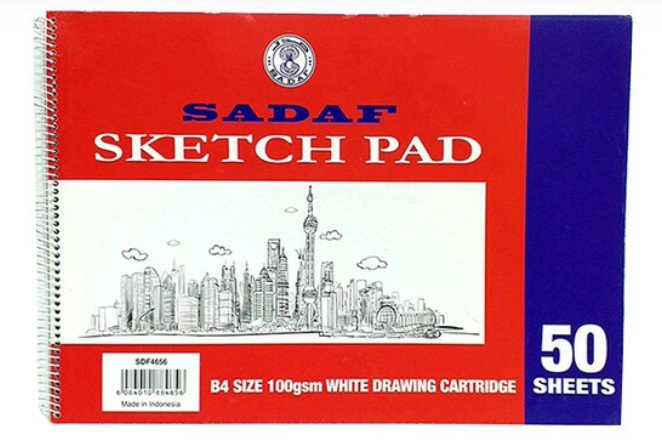 Sadaf Spiral Sketch Pad, 100GSM, 50 Sheets, A4 Size, White