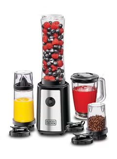 4-in-1 Compact Sports Blender and Smoothie Maker with Citrus Juicer & Grinder Mill 300 W SBX300BCG-B5 Black/Clear