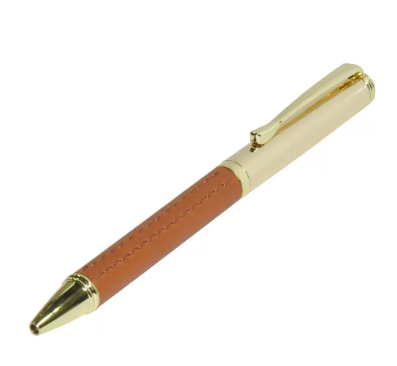 FIS Gold Pen with Italian PU Wrapper and Gift Box, Brown Colour - FSPNGPUBR