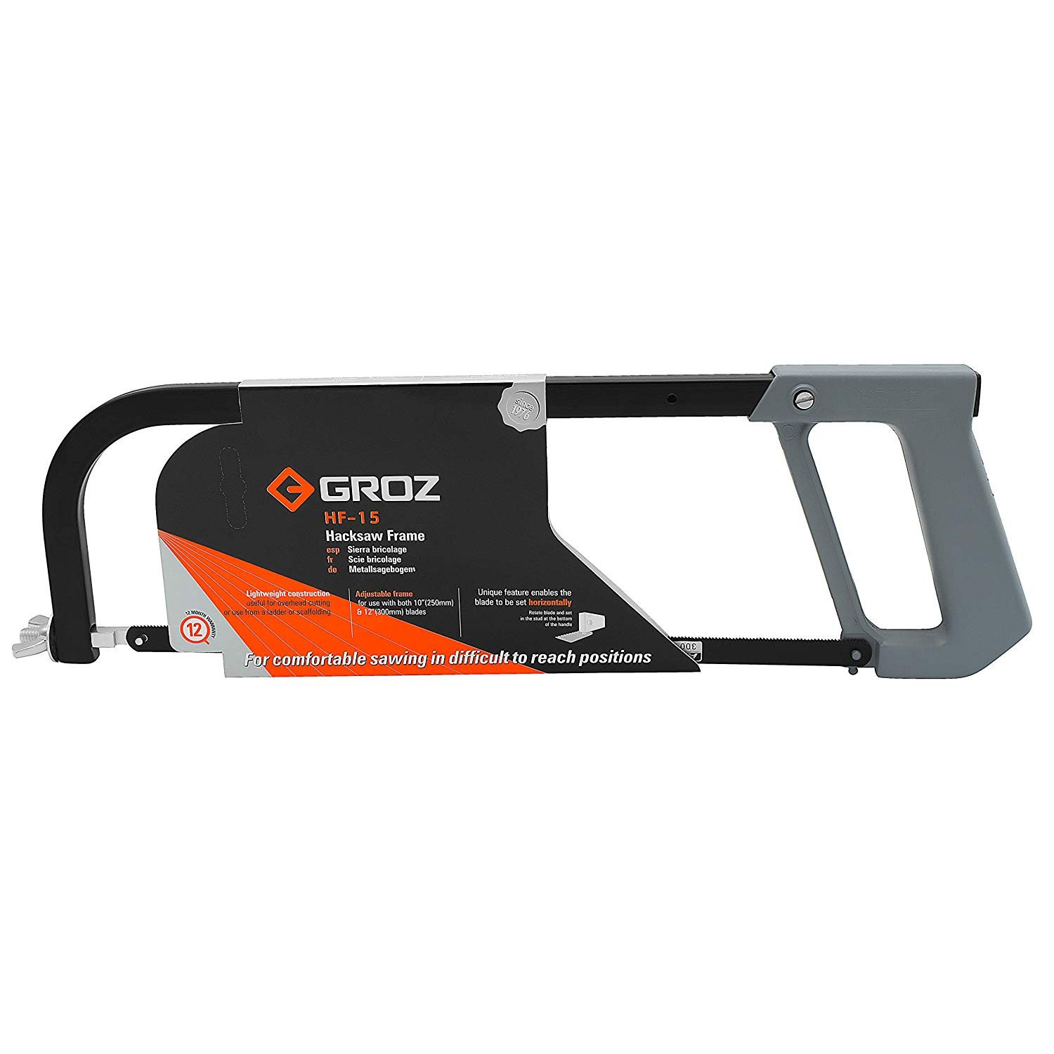 GROZ HF/15/BS H.D. HACKSAW FRAME BLACK/GREY 12 IN
