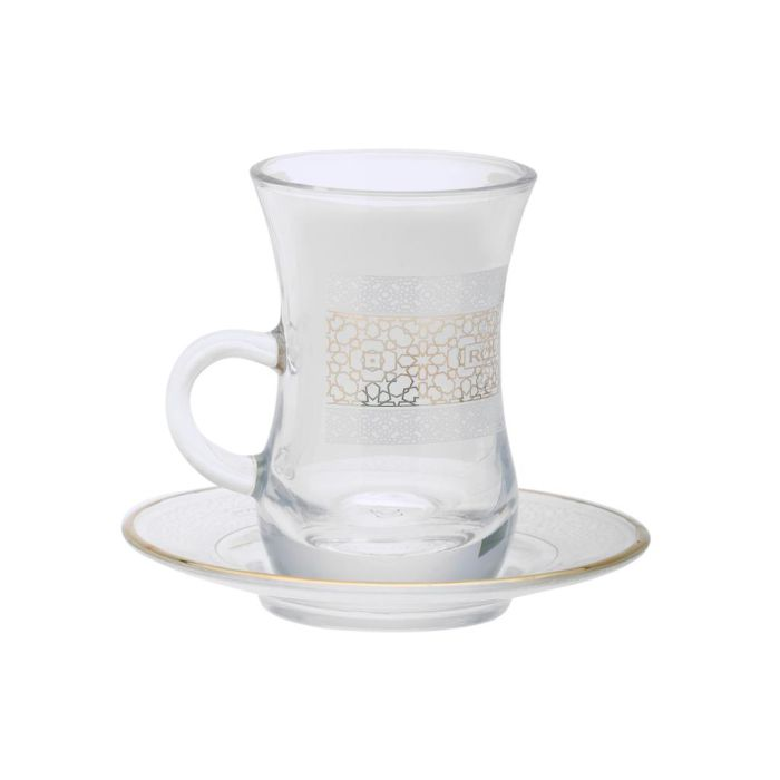Royalford Tea Cups With Saucer, 20 Pcs - High Quality Glass For Regular Use | Ideal For Tea, Coffee, Latte, Cappuccino Cup With Saucer, Cawa And Container Jar | Tea Glass Set Of 20 Pcs (Lira)