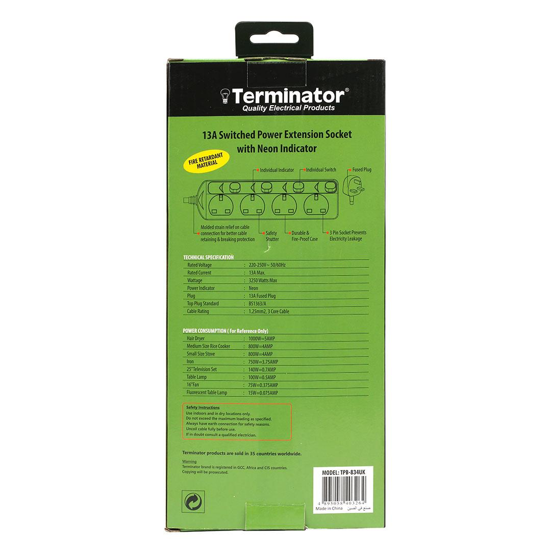 4 Way UK Power Extension Socket With Individual Switches 5M 1.25mm2 Cable 13A Plug