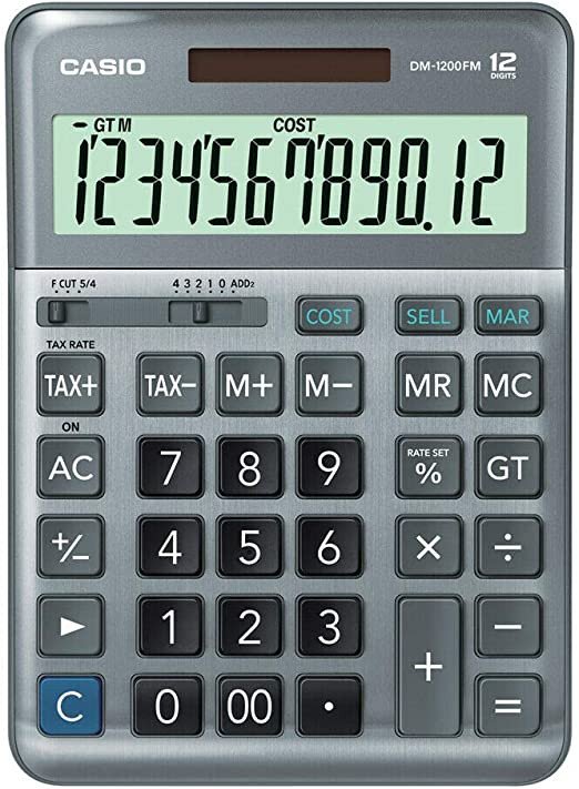 Casio Dm-1200Fm-W-Dp Digital Desktop Calculator - Grey/Black/Blue