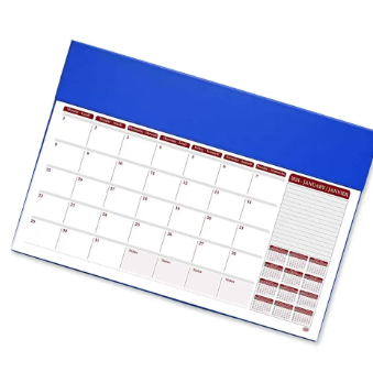 FIS Year Planner 2024 (English/French) PVC Desk Blotter, Blue - FSDK2EF24BL