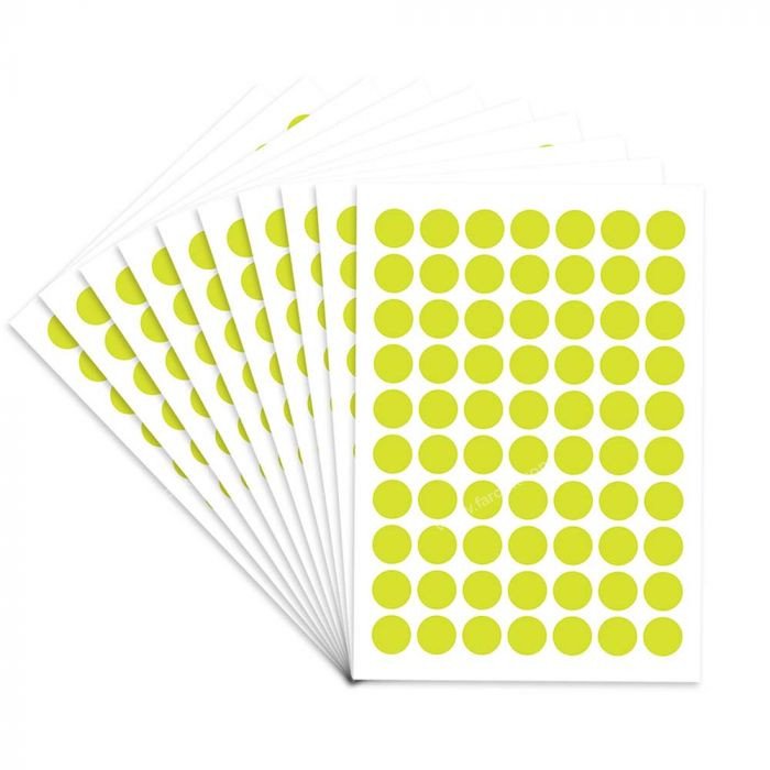 FIS Color Round Label 13mm, Fluorescent Lemon, 700-Sticker/Per Sheet - FSLA13LEN