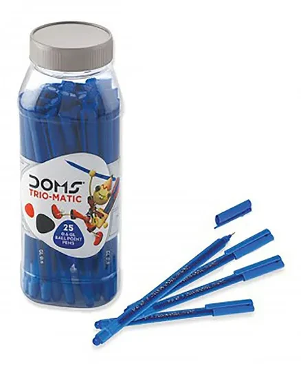Doms Trio-Matic+ Fine Point Ball Pens, 0.6mm Tip, Blue Triangle (25 piece of Jar)