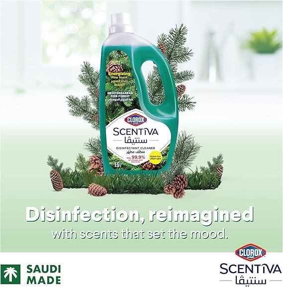Clorox Scentiva Disinfectant Floor Cleaner 1.5L, Mediterranean Pine Forest, Kills 99.9% of Viruses and Bacteria, Bleach Free