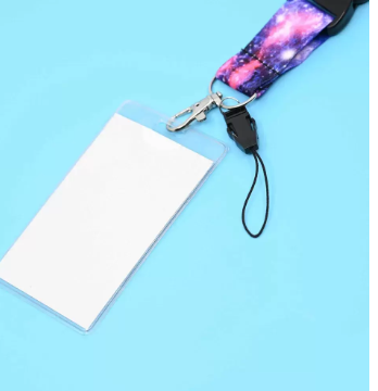 FIS Bag of 1 Fancy Lanyard With Metal Hook Width:2.5CM, Length:90CM with Transperent Name Badge 62x102 MM Purple/Blue Color -FSNAF1-1