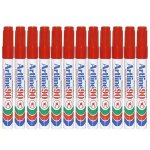 Artline Permanent Marker, Pack of 12, Ek-90 2.0-5.0mm Water Proof, Red - ARMK90XFRE