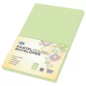 FIS Color Envelopes, Peel & Seal, Pastel Green Colors, Pack of 50 Pcs. 9 x 6 inch, 80 GSM - FSEC8032PG50