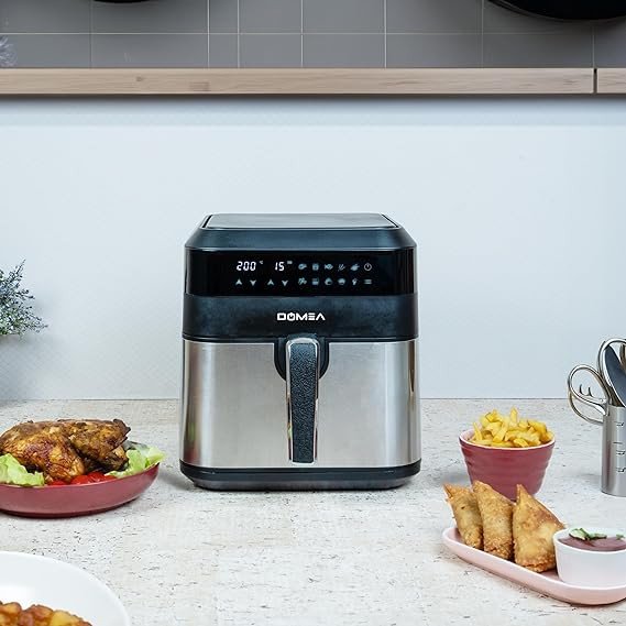 DOMEA Air Fryer 6.3 Liter Capacity, 1700 Watts, Digital Touch Control Panel, Adjustable Temperature & Timer, For Roast, Bake, Dehydrate & Reheat, For Quite & Easy Oil Free Cooking, Black