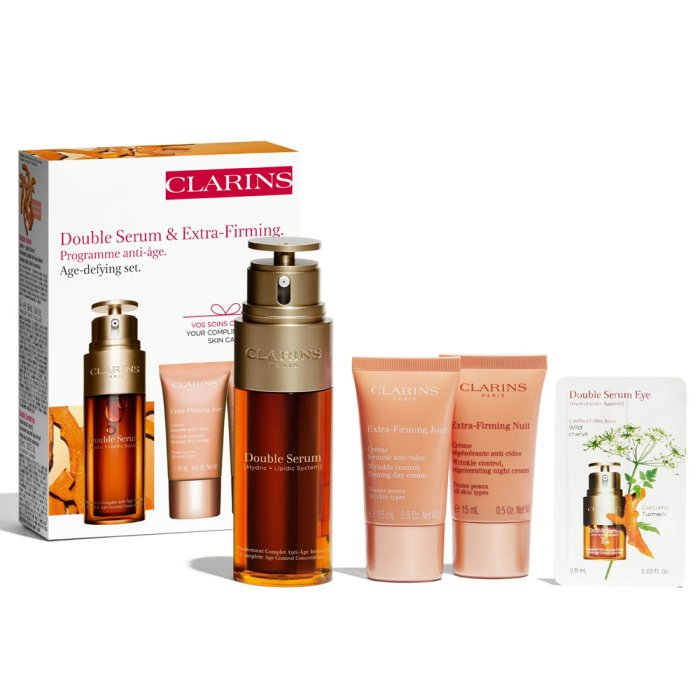 CLARINS (W) SET DOUBLE SERUM 50ML + EXTRA FIRMING JOUR DAY CREAM 15ML + EXTRA FIRMING NUIT NIGHT CREAM 15ML