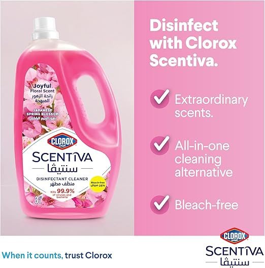 Clorox Scentiva Multipurpose Disinfectant Floor Cleaner, Japanese Spring Blossom, Dual Pack 3L