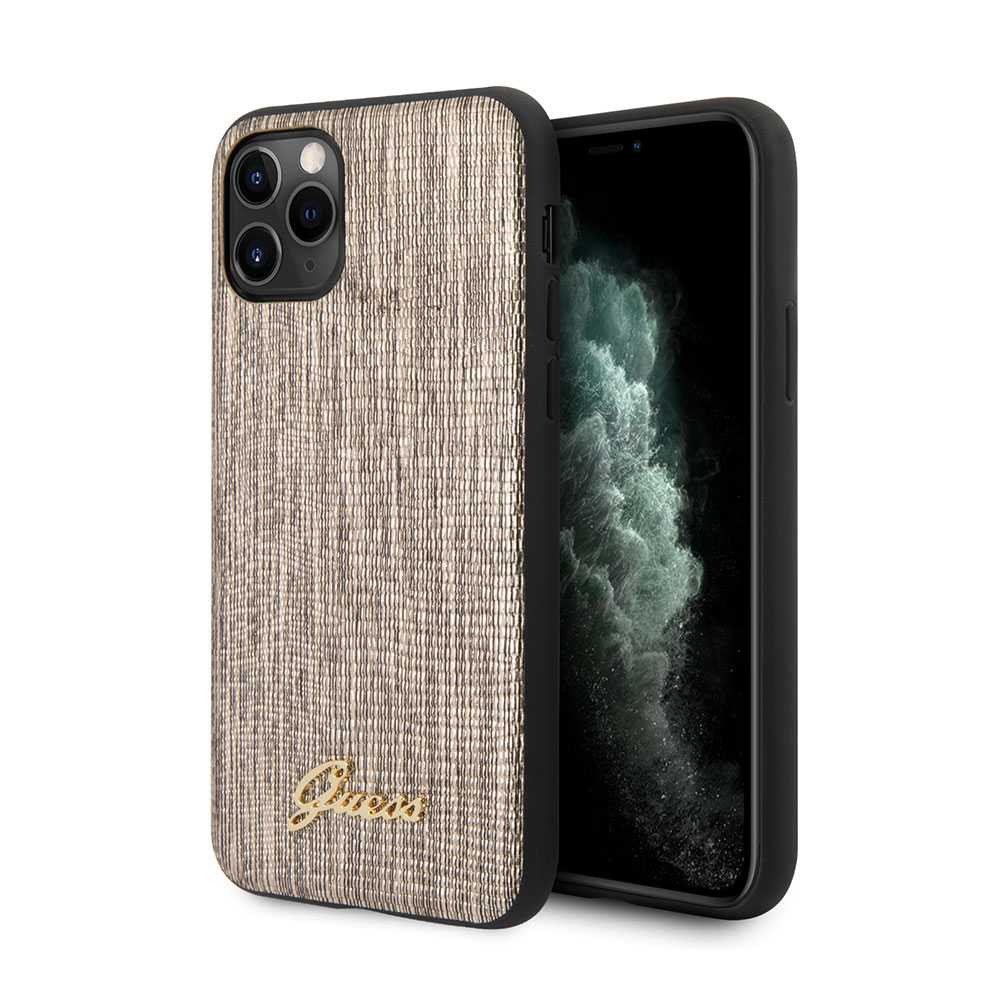 Guess PU Lizard Print Case with Metal Logo for iPhone 11 Pro - Gold