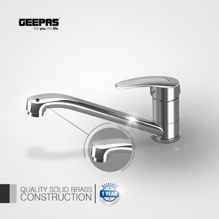 GSW61029 Kitchen Swivel Spout Mixer With Solid Metal Lever Handle, Stylish Chrome Mirror Finish Kitchen Faucet With 7-Year Warranty