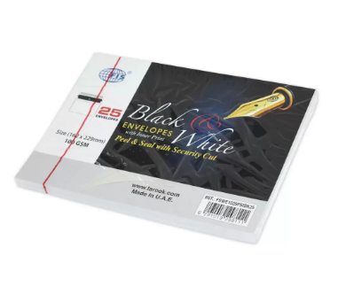 FIS Black & White Envelope Peel & Seal with Inprint Security Cut, Pack of 25 Pcs. C5 (162 x 229 mm), 100 GSM - FSWE1026PSIBK25