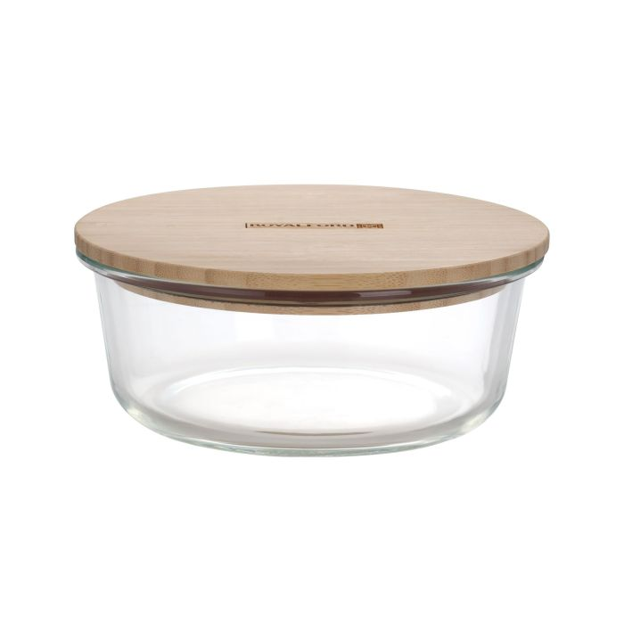 Round Glass Food Container With Bamboo Lid, RF10326 - Freezer & Dishwasher Safe, Air Tight Lid With Silicone Sealing Ring, Portable, Eco-Friendly