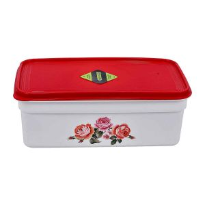 Royalford Rectangular Storage Bowl - Plastic - White & Red - 25 LITER