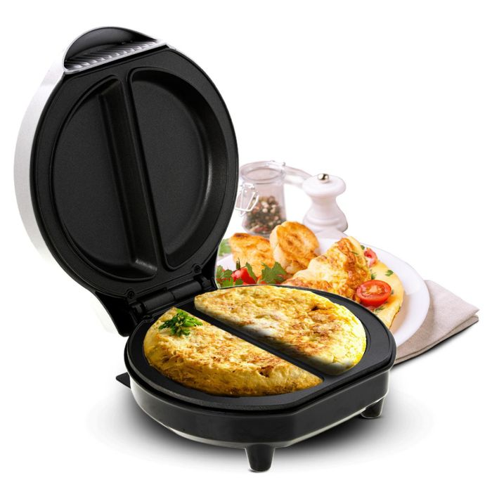 Geepas GOM36511UK 700W Omelette Maker - Potable Electric Cooker Stainless Steel Non-Stick Plate | Automatic Temperature Control & Power Light | 2 Individual Portions | Great For Fried Or Scrambled Egg