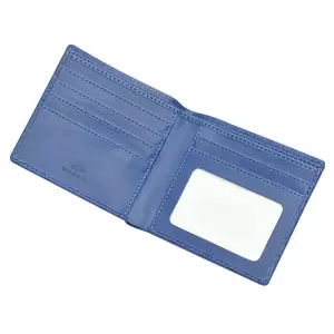 FIS Italian PU Bifold Design Wallets Polyurethane For Men, ID Card Window, 6 Card Slots, 2 Sideways Pockets, Divided Bill Compartments, Blue Colour, Closed Size 100 x 105 mm - FSPQBLD5