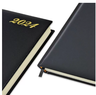 FIS Bonded Leather Diary 2024 (English) Black, A4 - FSDI40EBI24BK