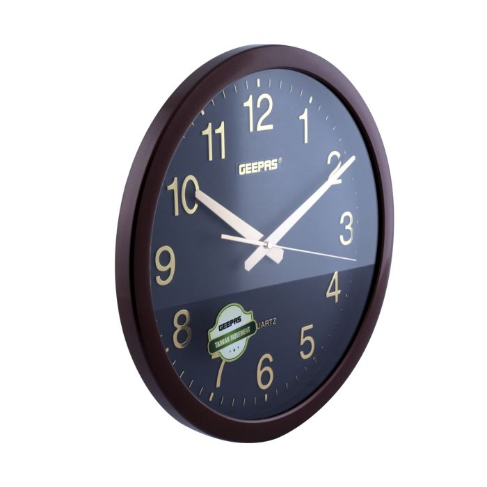 Geepas Wall Clock - Taiwan Movement, Round Decorative Coffee Colour Frame Clock For Living Room, Bedroom, Kitchen (Battery Not Included) Color Frame | 2 Years Warranty