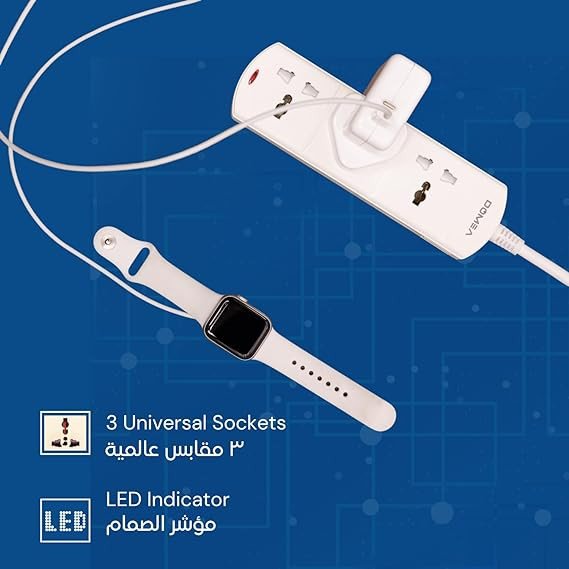 DOMEA Multi Plug Extension With 3 Universal Sockets | Plug Type Adaptor | 3 Meter Copper Cable With Safety Fuse