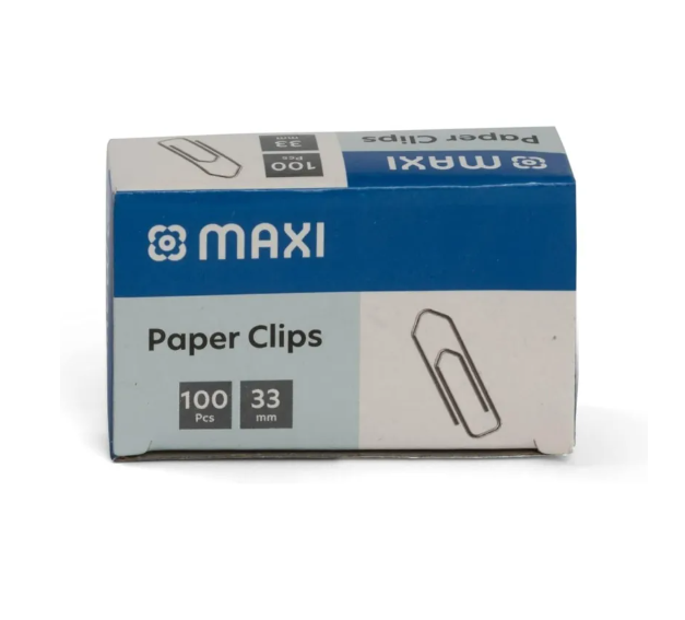Maxi Metal Paper Clips, 33mm, 100 pcs, Silver, PC33