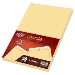 FIS Manila Envelopes, Peel & Seal Plain, Pack of 50 Pcs. 9 x 6 inch, 120 GSM - FSME1232P50