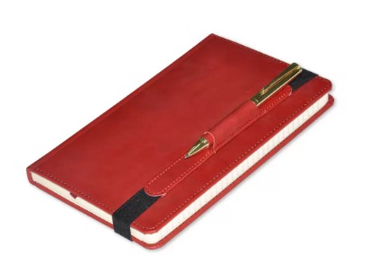 120-Sheets FIS Executive Notebook Single Line 13x21cm, Italian PU with Pen, Maroon - FSNBEXSL1321MR