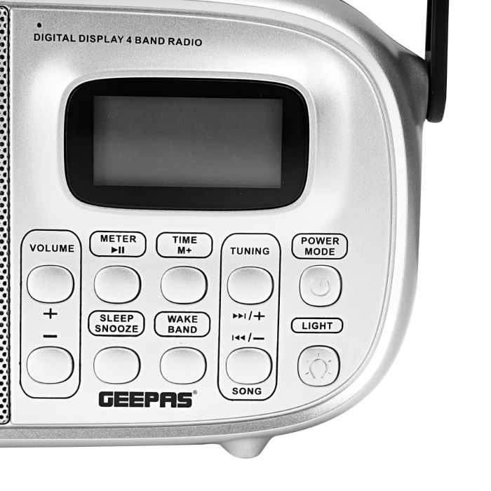 Geepas Rechargeable Digital Receiver/ Radio - FM/AM Radio With 2 Headphone Socket | Enhanced Portable & Timer Auto Start, Digital Display With High Sensitivity Sound | Ideal For Indoor And Outdoor Use