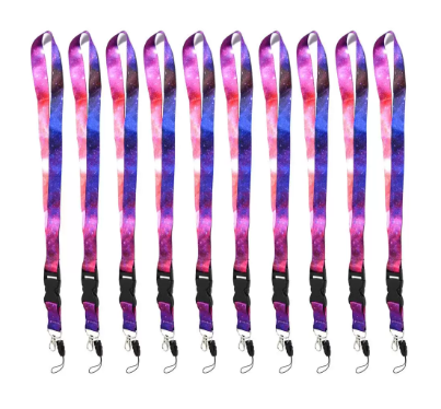 FIS Bag of 10 Fancy Lanyards with Metal Hook Width:2.5CM, Length:90CM Purple/Pink Color - FSNAF4