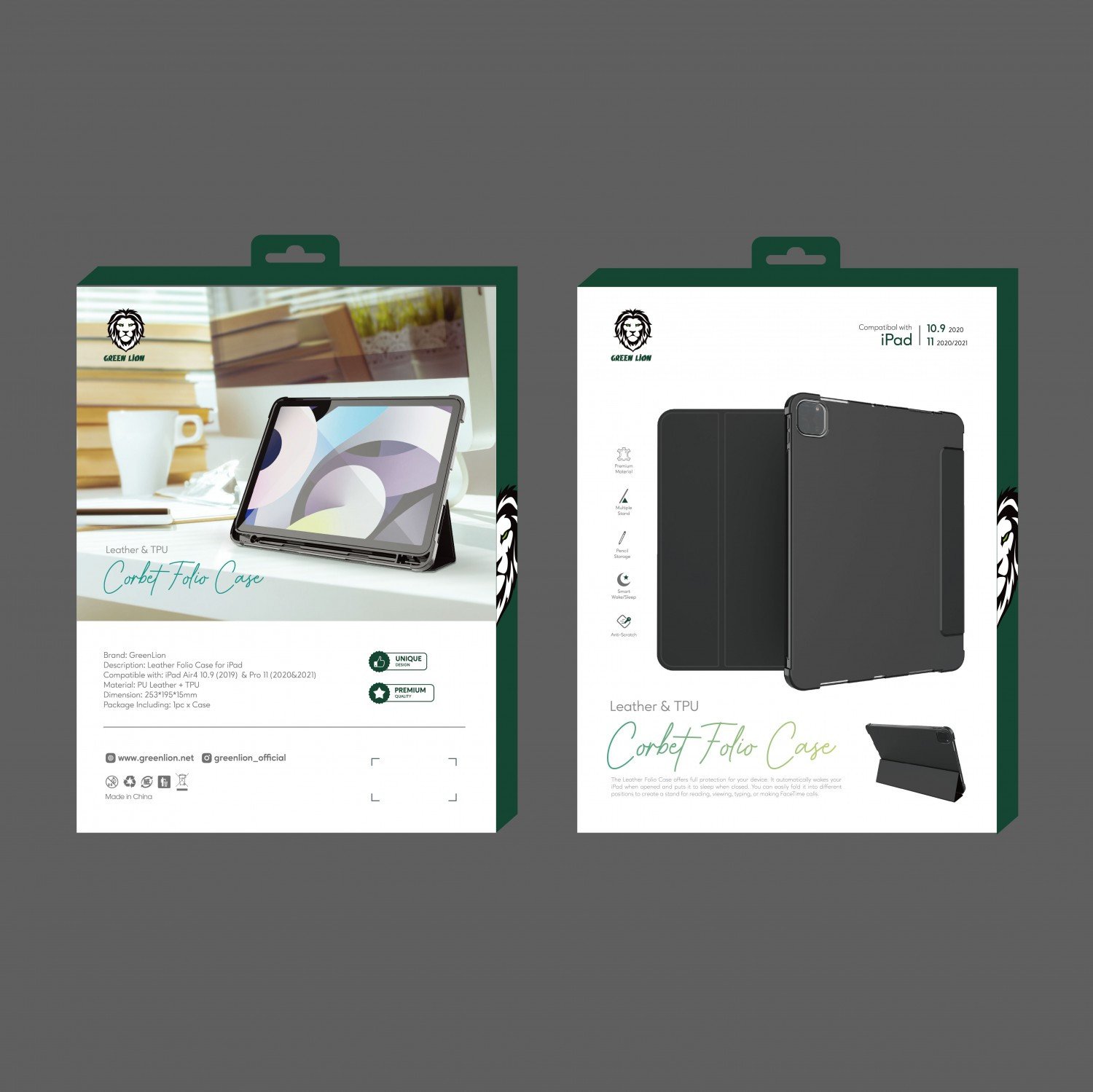 Green Lion Corbet Leather Folio Case for iPad 10.9" 2020 & 11" 2020/2021 - Black