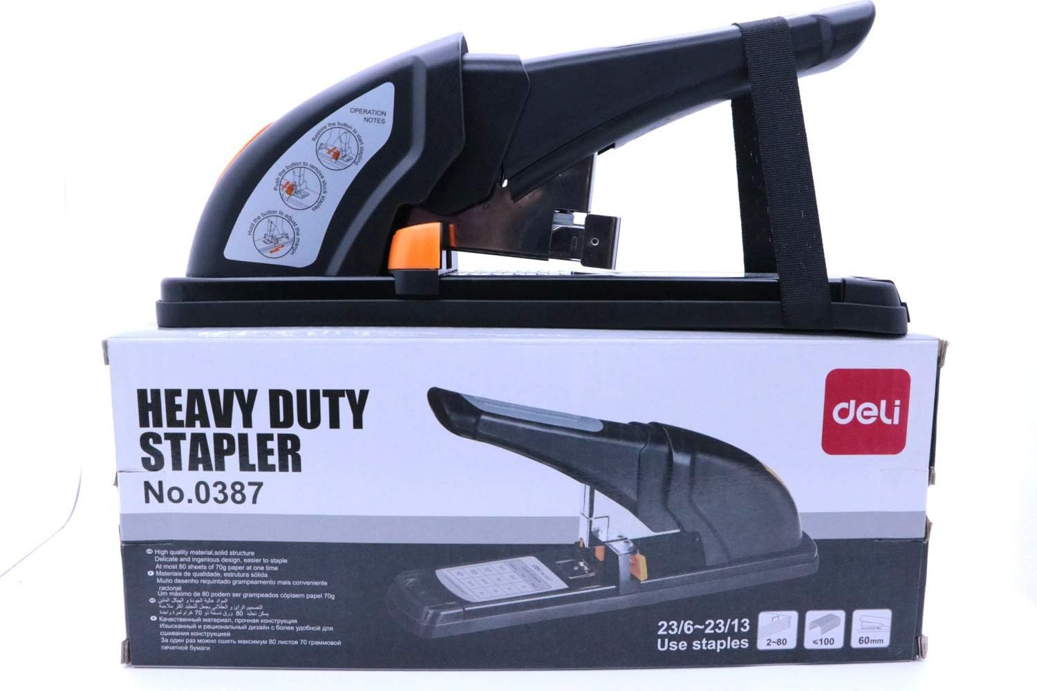 Deli E0387 80 Sheet Heavy Duty Stapler, Black
