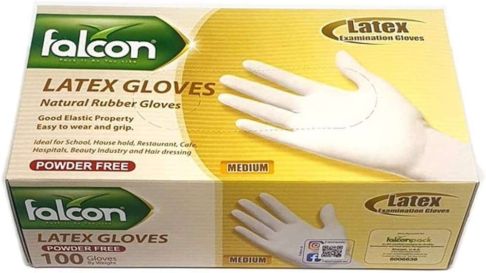 Falcon Latex Gloves MEDIUM Powder Free (1 Pack X 100 Pieces)