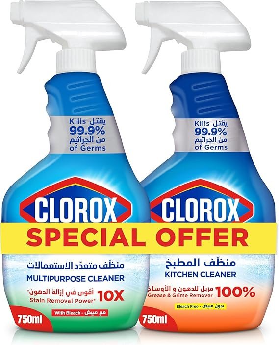 Clorox Spray Cleaners Dual Pack , Multipurpose Cleaner 500ml and Kitchen Cleaner 750ml