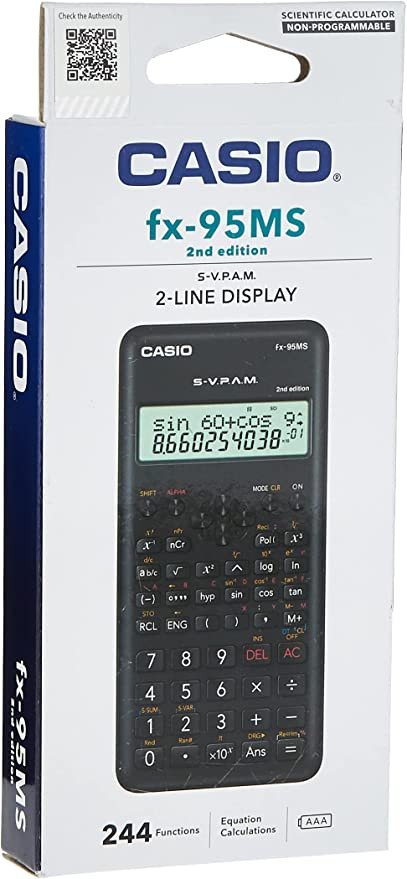 Casio Fx-95Ms -Ii (2Nd Edition) Scientific Calculator With 2-Line Natural Textbook Display, 244 Functions - Black