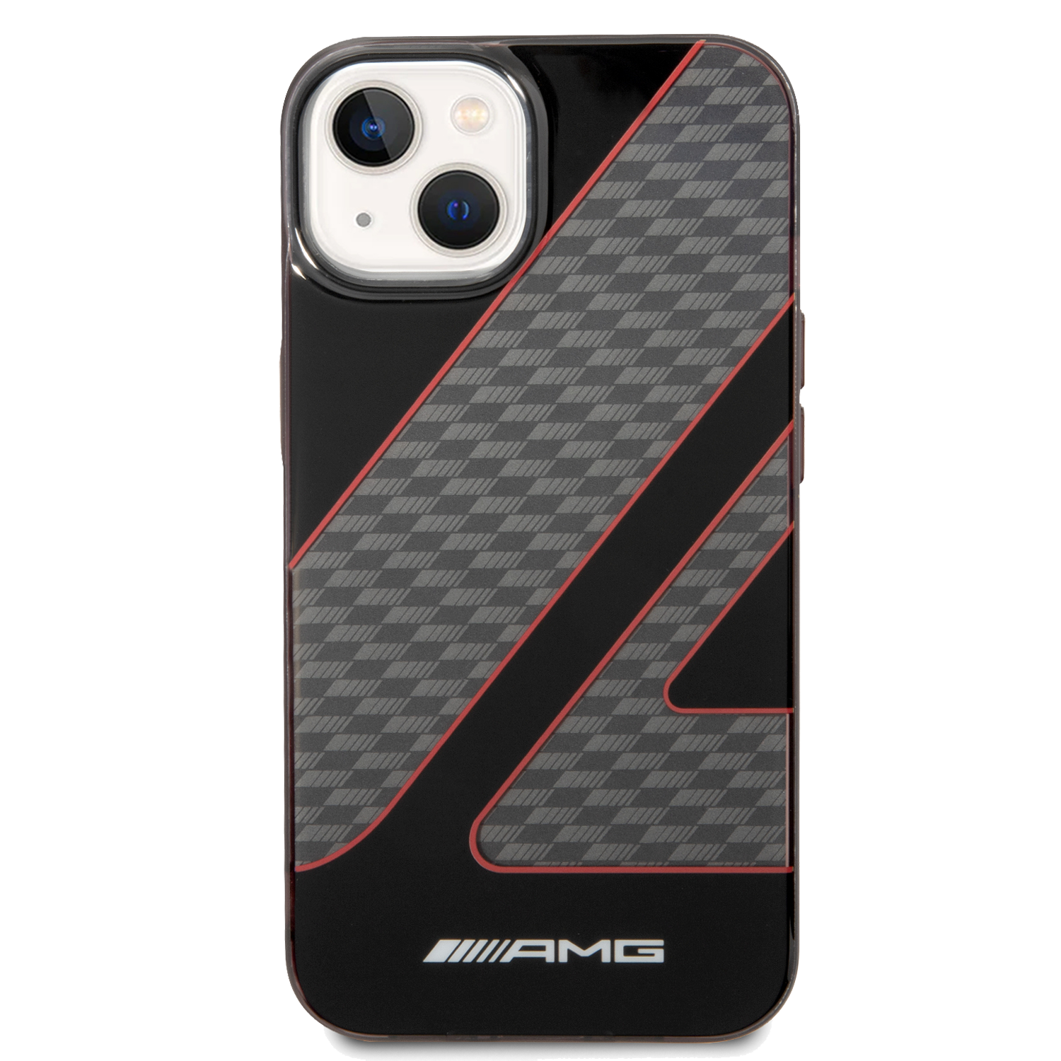 AMG Transparent Double Layer Case With Checkered Flag Pattern For iPhone 14 Plus - Red