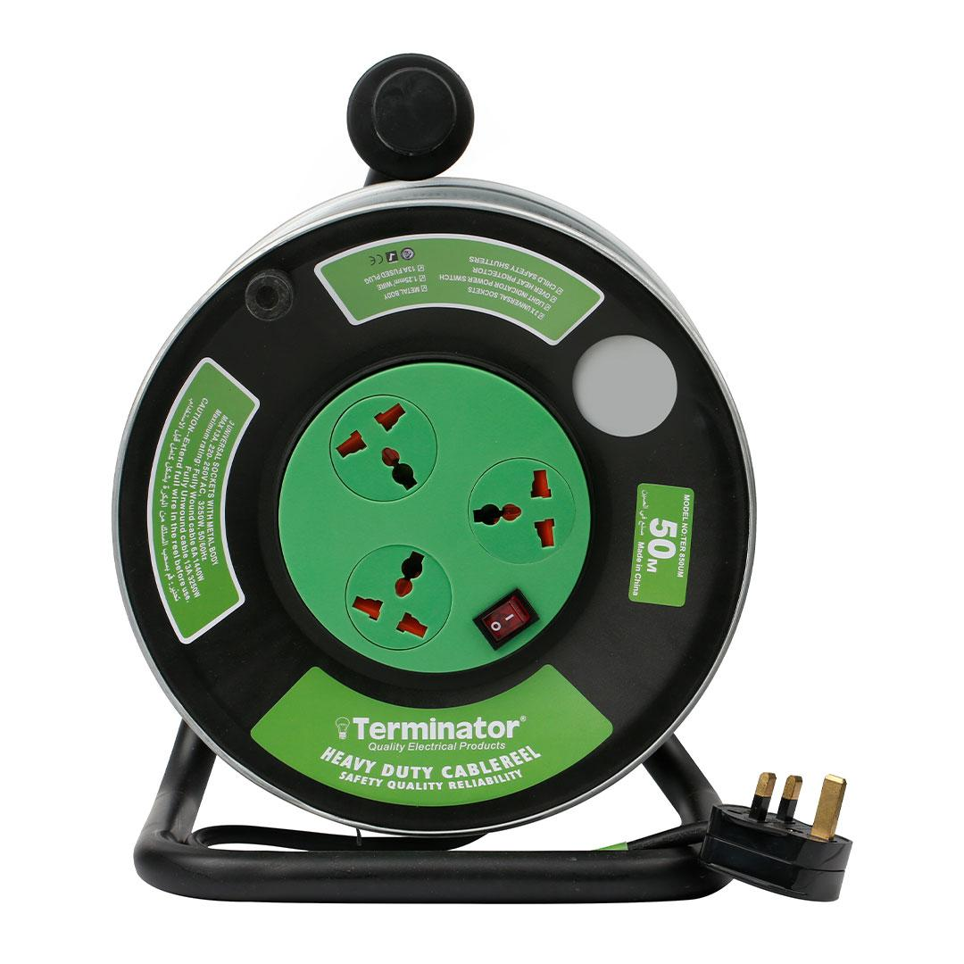 3 Way Univ. Ext. Reel Socket with Lighted Switch 1.25mm2 Wire & Metal Spool & Safety Shutter 50M
