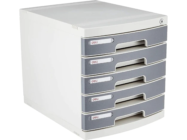 DELI E8855, 5 Drawer Plastic Cabinet with Lock - Grey