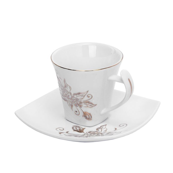 Royalford RF5725 New Bone China Square Cup & Saucer Set, 12 Pcs | Ideal For Daily Use - Non-Toxic, Ecologically Tasteless, Smooth Surface, Translucent, Comfortable Grip And Lightweight