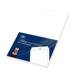 FIS White Envelopes Peel & Seal, Pack of 50 Pcs. 10 x 7 Inch, 100 GSM - FSWE1033P50
