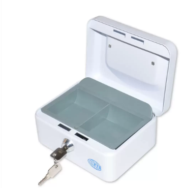 FIS Cash Box with Key, 6 Inch, Matt Finish White Color - FSCPTS0034WT