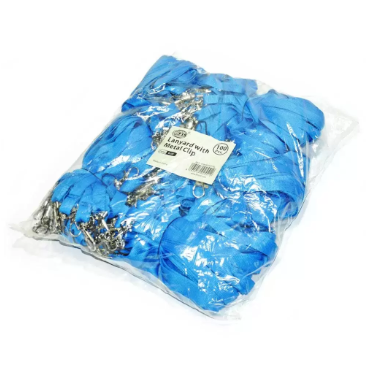 100-Piece FIS Name Badge Lanyard with Metal Clip, 1.30x98cm Size, Blue Color, Flat Shap - FSNAZD001BL