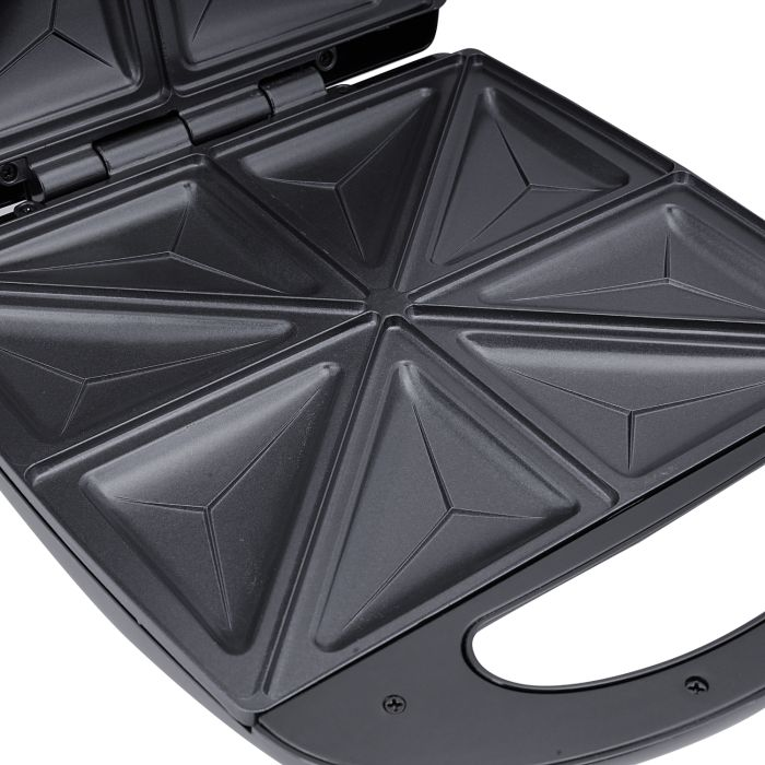 Geepas 1100W 4 Slice Sandwich Maker - Cooks Delicious Crispy Sandwiches - Cool Touch Handle, Automatic Temperature Control And Non-Stick Plate - Breakfast Sandwiches & Cheese Snack - 2 Years Warranty