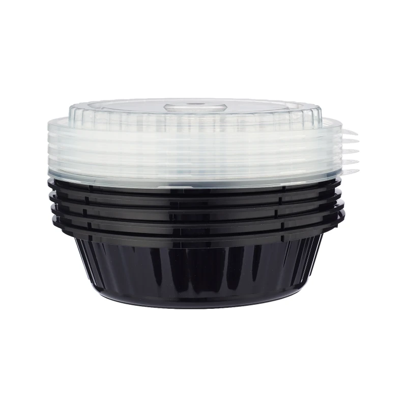Black Base Round Ribbed Container with Lids 5 Pieces