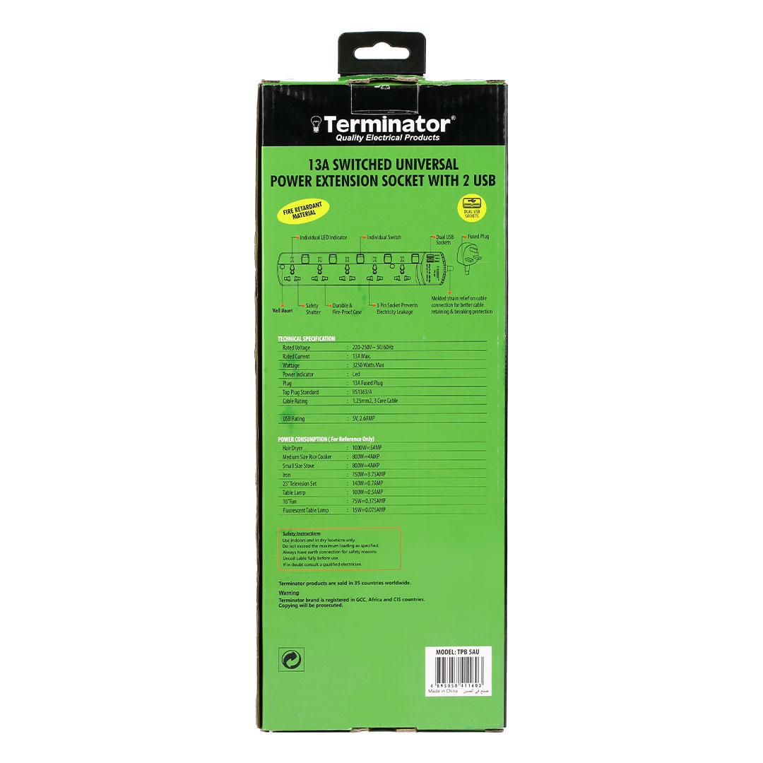 5 Way Universal Power Extension Socket 3M Cable With 2USB