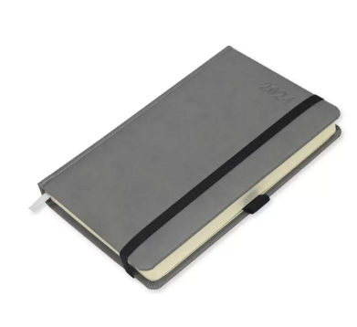 FIS French Diary 2024, PU 1-Side Padded, Round Corner, Grey - FSDI29FRPU24GY